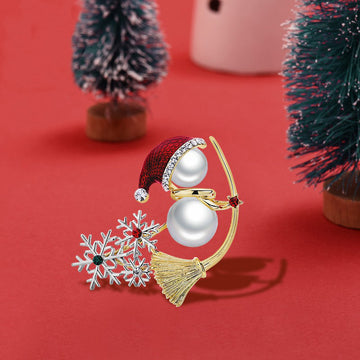 Tajade Riding a broom Christmas Snowman Brooch Accessories Gift